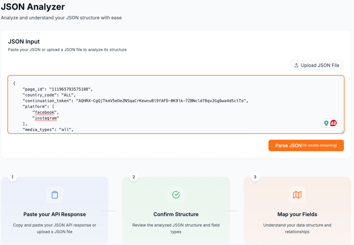 1. Paste/Upload your JSON
